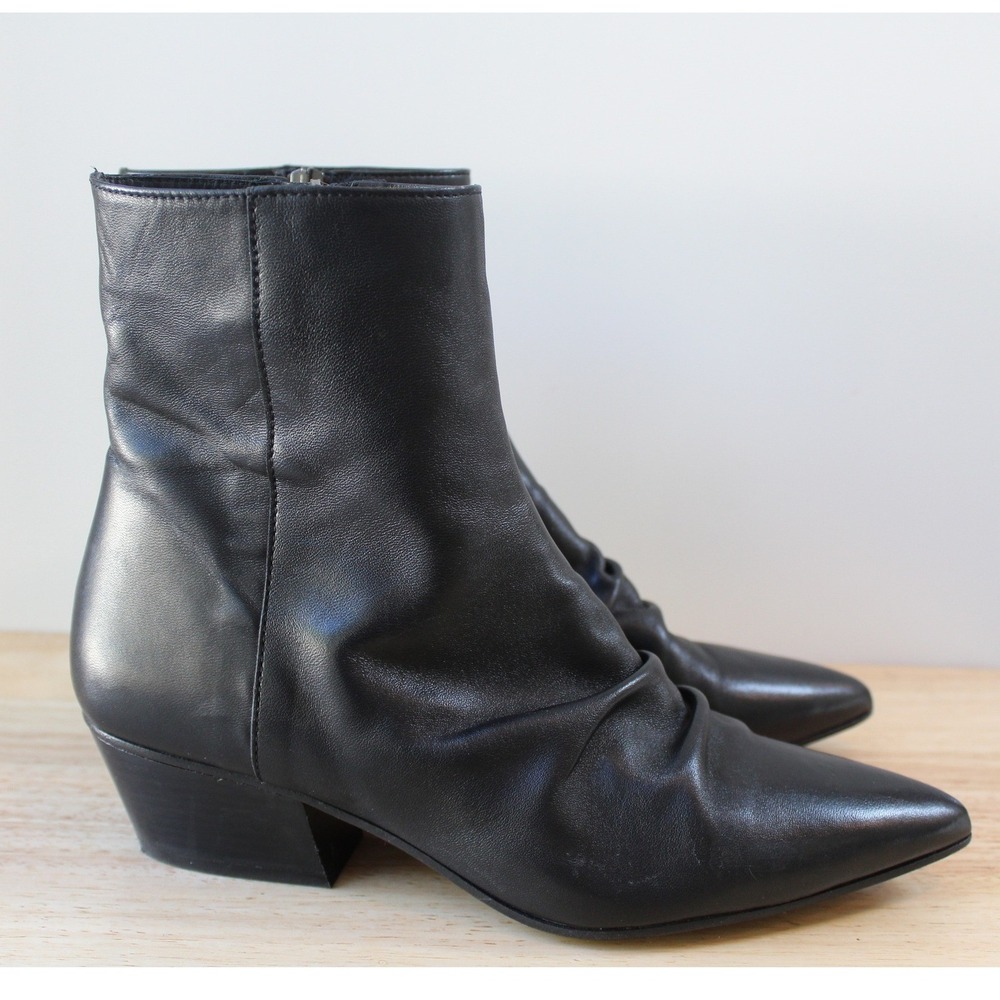 Thursday Boot‎ Co Bijou Boot Women 8.5 Black Leather Ruched Pointed Toe - Picture 5 of 11